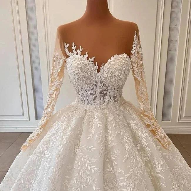 Luxurious A-line Long Sleeve Lace Ball Gown Princess Wedding Dresses by misshow.com