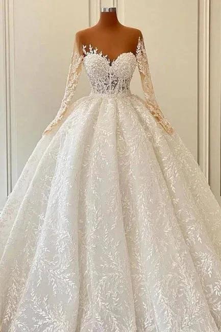 Luxurious A-line Long Sleeve Lace Ball Gown Princess Wedding Dresses by misshow.com
