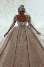 Luxurious A-line Long Sleeves Lace Wedding Dress With Train by misshow.com