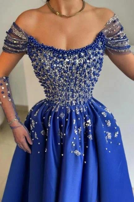 Luxurious A-Line Satin Scoop Sleeveless Prom Dress With Split Front by misshow.com