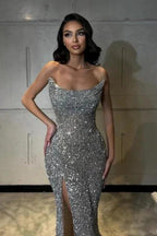 Luxurious Column Sequined Sleeveless Prom Dress With Split by misshow.com