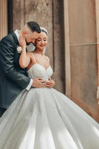 Luxurious Long A-line Lace Spaghetti Straps Wedding Dresses With Glitter by misshow.com