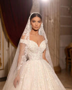 Luxurious Long A-line Off-the-shoulder Lace Beading Wedding Dress by misshow.com