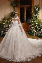 Luxurious Long Ivory A-line Princess Sleeveless Glitter Wedding Dress with Lace by misshow.com