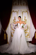 Luxurious Long Ivory V-neck Mermaid Sleeveless Sequined Beading Wedding Dress With Detachable Train by misshow.com