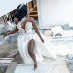 Luxurious Long White One Shoulder Sleeveless Jewel Wedding Dress With Detachable Train by misshow.com