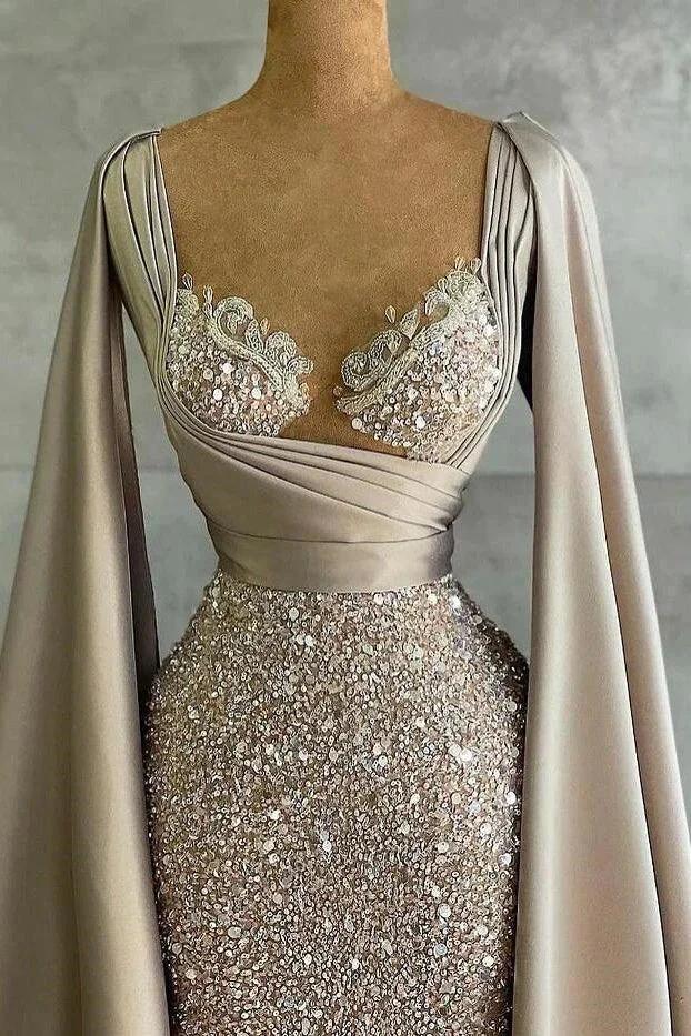 Luxurious Mermaid Long with Cape Sleeve Elegant Evening Dress by misshow.com