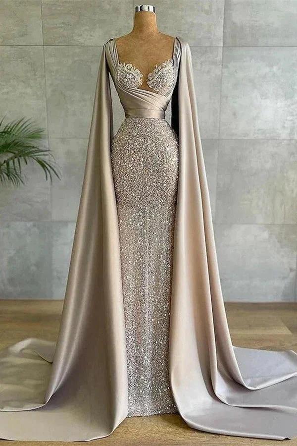 Luxurious Mermaid Long with Cape Sleeve Elegant Evening Dress by misshow.com