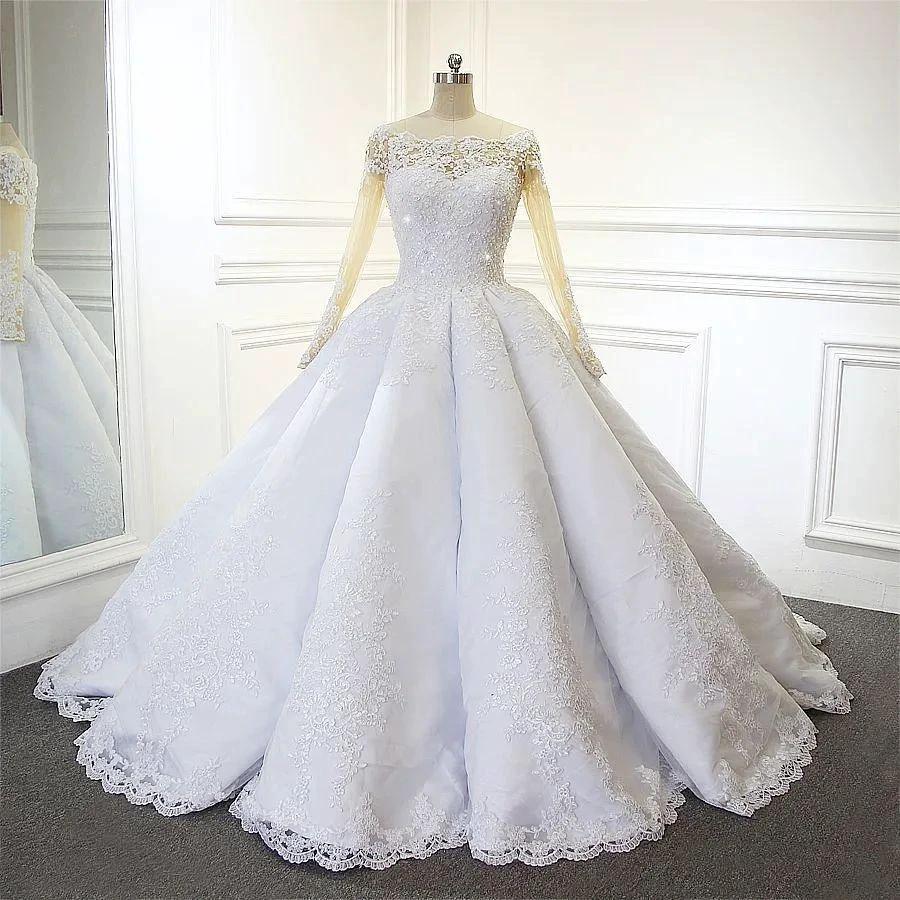 Luxurious Princess White A-line Long Sleeves Lace Wedding Dress by misshow.com