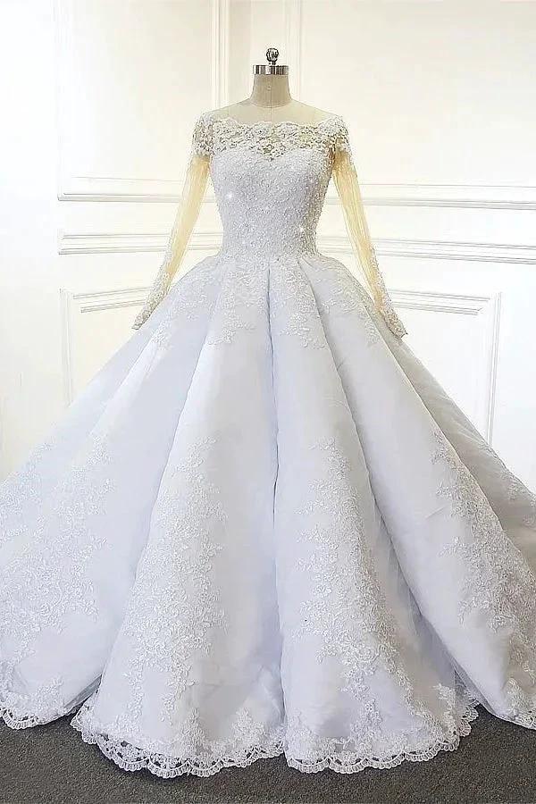 Luxurious Princess White A-line Long Sleeves Lace Wedding Dress by misshow.com