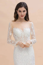 Luxury Beaded Lace Mermaid Wedding Dresses Tulle Appliques Bride Dresses with Detachable Train by misshow.com