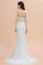 Luxury Beaded Lace Mermaid Wedding Dresses Tulle Appliques Bride Dresses with Detachable Train by misshow.com