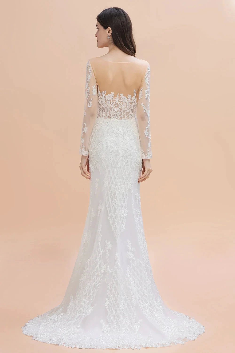 Luxury Beaded Lace Mermaid Wedding Dresses Tulle Appliques Bride Dresses with Detachable Train by misshow.com