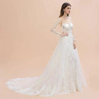 Luxury Beaded Lace Mermaid Wedding Dresses Tulle Appliques Bride Dresses with Detachable Train by misshow.com