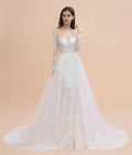 Luxury Beaded Lace Mermaid Wedding Dresses Tulle Appliques Bride Dresses with Detachable Train by misshow.com