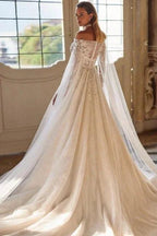Luxury Beautiful Off-the-shoulder long sleeves a-line lace Wedding Dresses beading by misshow.com