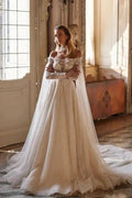 Luxury Beautiful Off-the-shoulder long sleeves a-line lace Wedding Dresses beading by misshow.com
