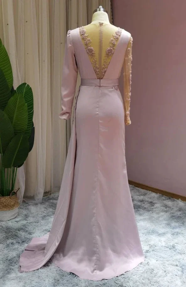 Luxury Floor-length Light Purple Ruffles Mermaid Prom Dresses With Long Sleeves by misshow.com