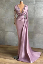 Luxury Floor-length Light Purple Ruffles Mermaid Prom Dresses With Long Sleeves by misshow.com