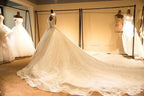 Luxury Illusion Neck Lace-up Tulle Ball Gown Wedding Dress Modest Ivory Sparkle Bridal Gowns by misshow.com