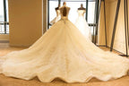 Luxury Illusion Neck Lace-up Tulle Ball Gown Wedding Dress Modest Ivory Sparkle Bridal Gowns by misshow.com