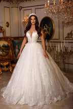 Luxury Long A-line Sweetheart Tulle Lace Open Back Wedding Dresses by BIZTUNNEL