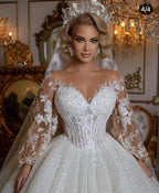 Luxury Long Ball Gown Glitter Wedding Dress with Puffy Sleeves by BIZTUNNEL