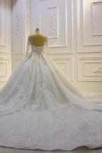 Luxury Long Ball Gown Lace Appliques Wedding Dress with Sleeves by BIZTUNNEL