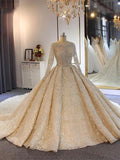 Luxury Long Ball Gown Lace Beading Wedding Dresses with Sleeves by BIZTUNNEL