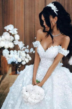 Luxury Long Ball Gown Off The Shoulder Appliques Lace Wedding Dresses by BIZTUNNEL