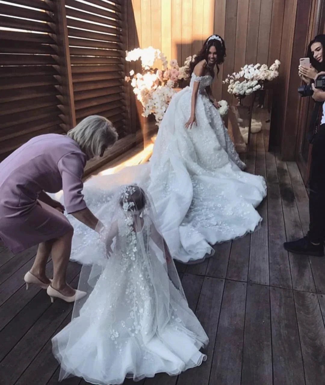Luxury Long Ball Gown Off The Shoulder Appliques Lace Wedding Dresses by BIZTUNNEL
