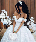Luxury Long Ball Gown Off The Shoulder Appliques Lace Wedding Dresses by BIZTUNNEL