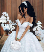 Luxury Long Ball Gown Off The Shoulder Appliques Lace Wedding Dresses by BIZTUNNEL
