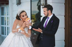 Luxury Long Ball Gown Sweeteart Beads Glitter Wedding Dress with Sleeves by BIZTUNNEL