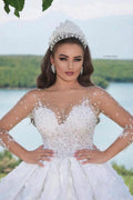 Luxury Long Ball Gown Sweeteart Beads Glitter Wedding Dress with Sleeves by BIZTUNNEL