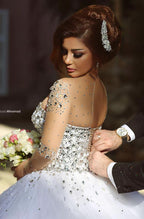 Luxury Long Ball Gown Sweetheart Crystals Beading Wedding Dresses with Sleeves by BIZTUNNEL