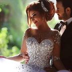 Luxury Long Ball Gown Sweetheart Crystals Beading Wedding Dresses with Sleeves by BIZTUNNEL