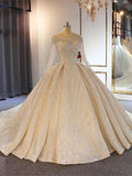 Luxury Long Ball Gown Sweetheart Lace Wedding Dresses with Sleeves by BIZTUNNEL