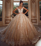 Luxury Long Glitter Wedding Dresses Princess with Lace