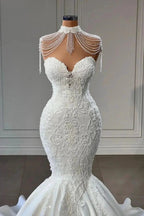 Luxury Long Mermaid Lace Sweetheart Satin Wedding Dress by BIZTUNNEL