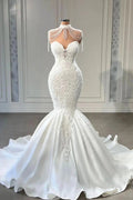 Luxury Long Mermaid Lace Sweetheart Satin Wedding Dress by BIZTUNNEL