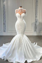 Luxury Long Mermaid Lace Sweetheart Satin Wedding Dress by BIZTUNNEL