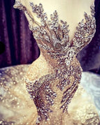 Luxury Long Mermaid V-neck Beadings Tulle Prom Dress by BIZTUNNEL