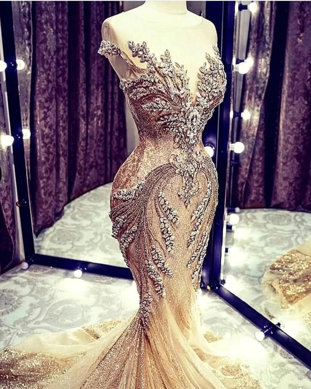 Luxury Long Mermaid V-neck Beadings Tulle Prom Dress by BIZTUNNEL