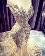Luxury Long Mermaid V-neck Beadings Tulle Prom Dress by BIZTUNNEL