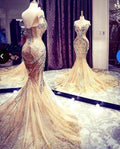 Luxury Long Mermaid V-neck Beadings Tulle Prom Dress by BIZTUNNEL