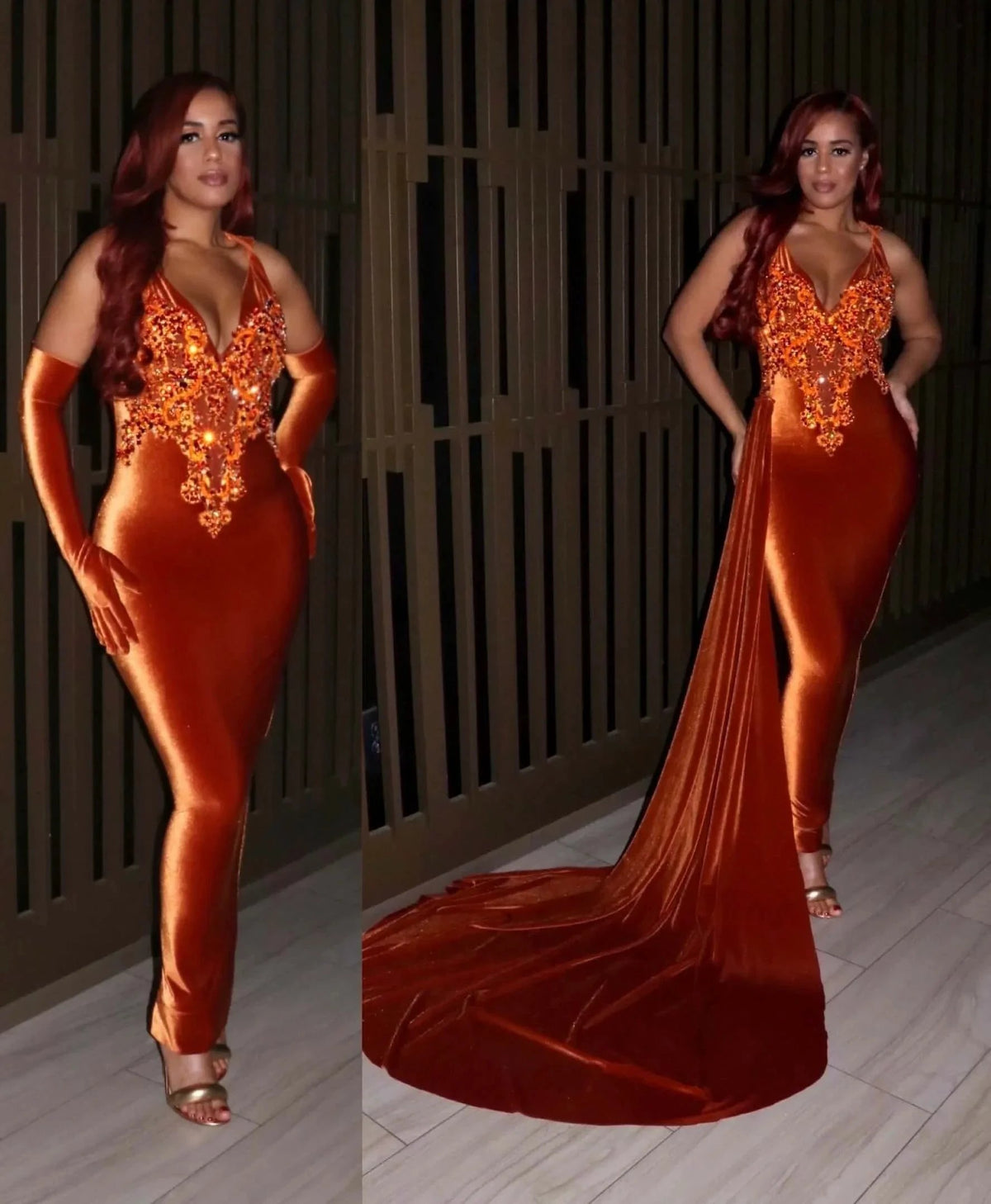 Luxury Long Mermaid V-neck Sleeveless Prom Dress With Train by misshow.com