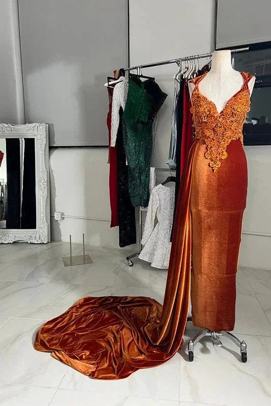 Luxury Long Mermaid V-neck Sleeveless Prom Dress With Train by misshow.com