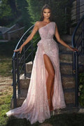 Luxury Long Pink Evening Dresses Glitter Prom Dresses With Slit by misshow.com