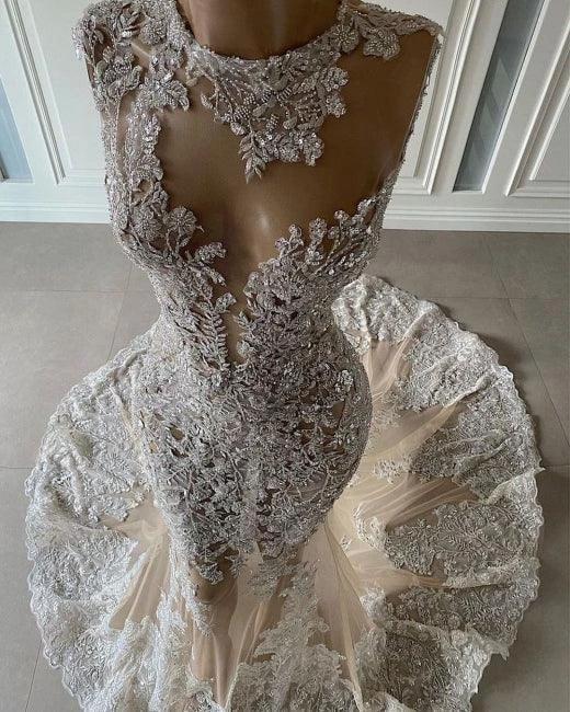 Luxury Long Sexy Mermaid Sleeveless Prom Dresses With Lace by misshow.com
